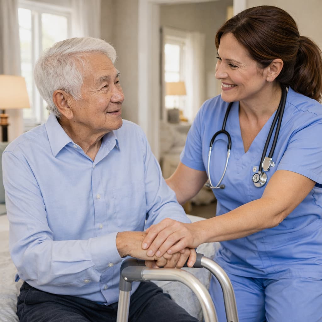 A nurse talking to an elderly man