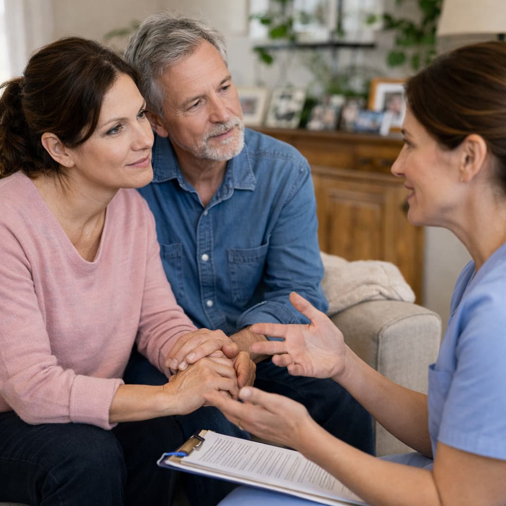 A nurse talking to a couple